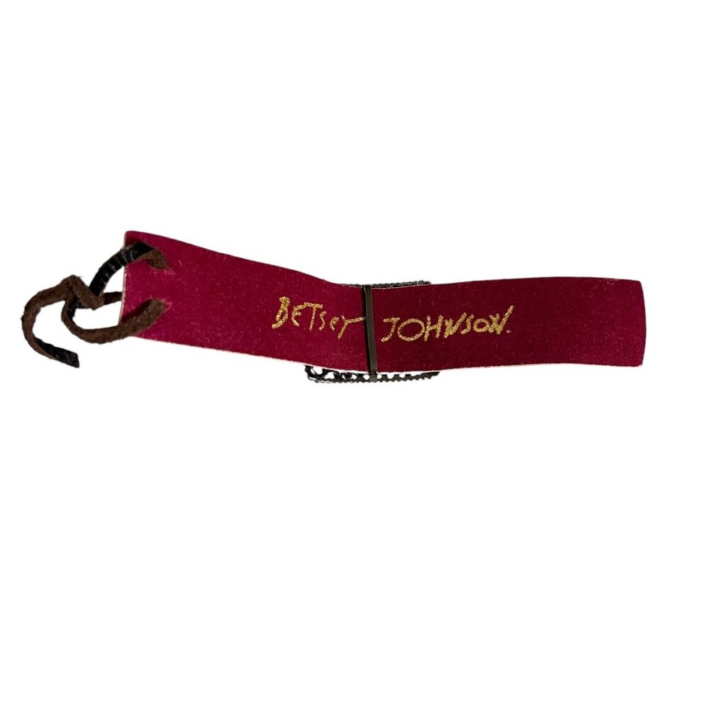 Rare Betsey Johnson Floral Bracelet Brown Cream Calf Hair Leather Pink F… - Picture 6 of 9